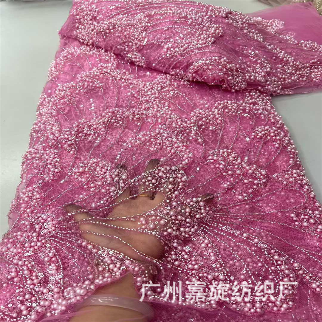 Industria pesada lentejuelas bordado tela vestido de novia cheongsam encaje cuentas de encaje de alta calidad JX3795