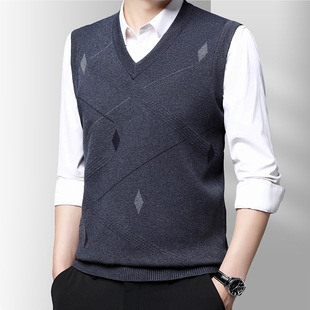 2023 autumn new middle-aged men's V-neck thickened vest knitted jacquard vest sleeveless top men's wholesale