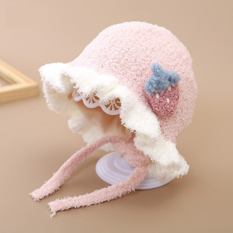Sombreros para bebés otoño y invierno lindos encaje dulce bebé princesa sombrero de peluche protección de orejas de la corte sombrero de abrigo