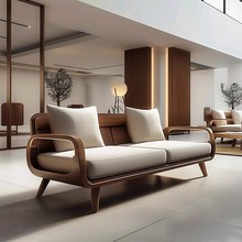 新中式胡桃木沙发直排禅意休闲酒店民宿办公室家具实木现代简约无