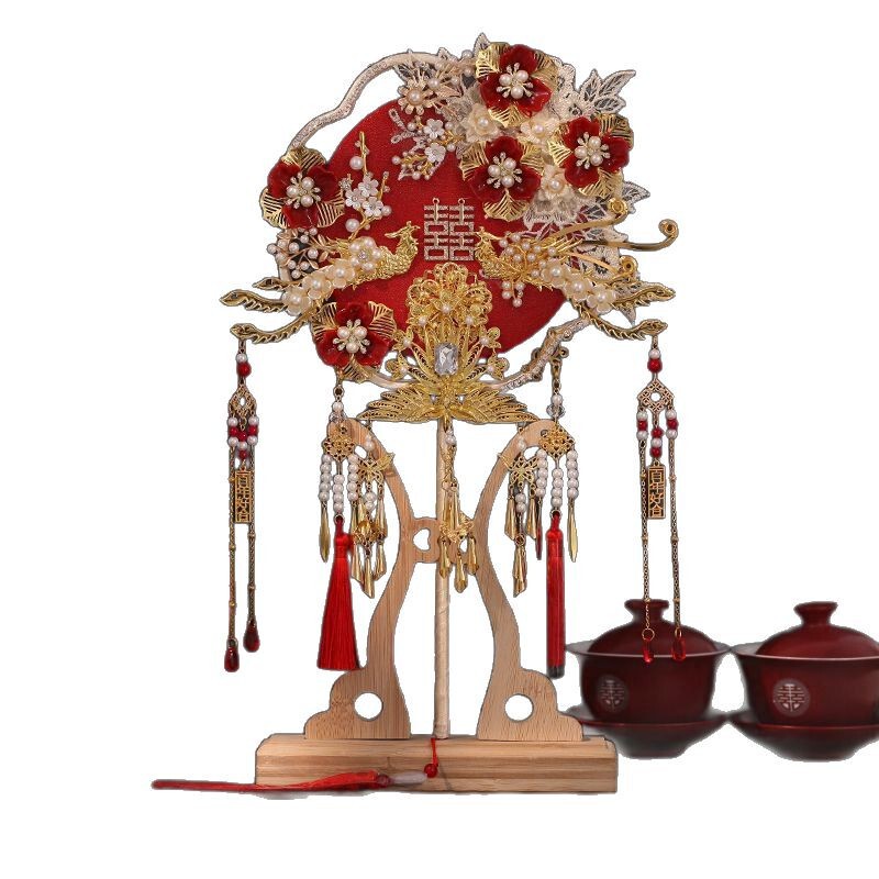 2色両面重工団扇花嫁結婚diy材料古風手作り秀禾高級マスク喜扇|undefined