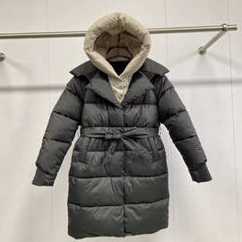 拼色新款中长款修身防寒保暖时尚过膝羽绒棉冬季面包服连帽外套