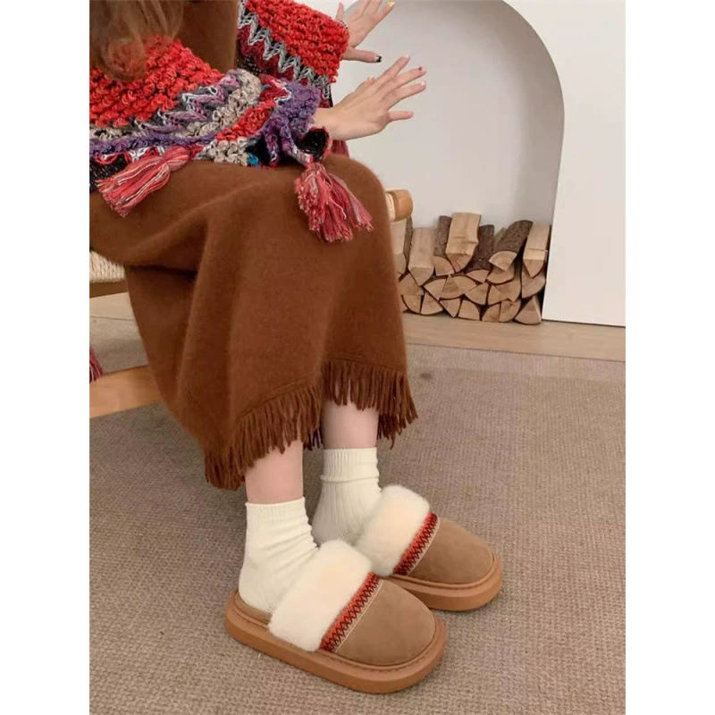Universal ethnic winter non-slip slippers indoor, keep warm comfortable footwear for pregnant, ethnic style