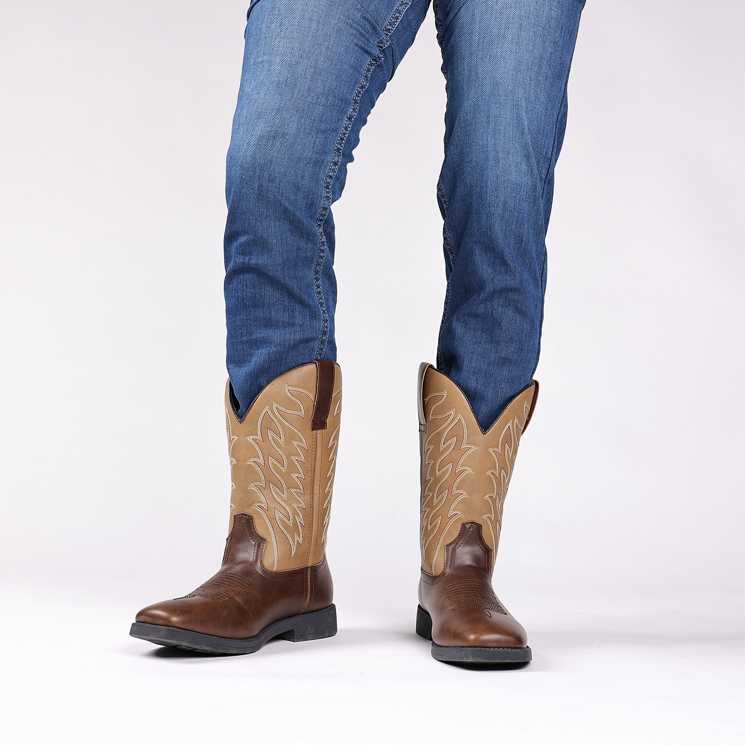 Classic thigh-high embroidery retro wide-head Western cowboy boots_voghion.com