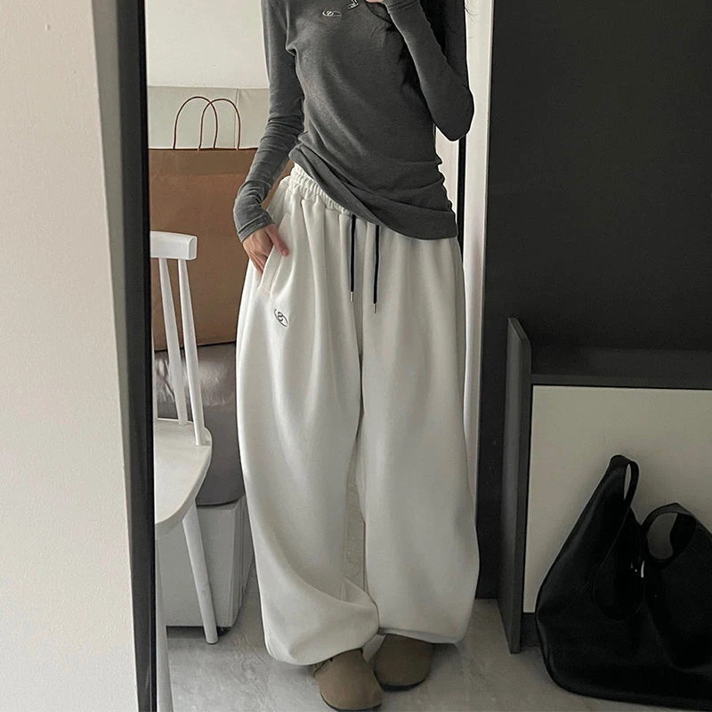 Gray Wide-Leg Sweatpants Casual Pants for Women Autumn and Winter 2025 New High-Waisted Straight Loose Slimming Lazy Sports Pants