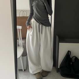 灰色阔腿卫裤休闲裤女秋冬2025新款高腰直筒宽松显瘦慵懒运动裤子