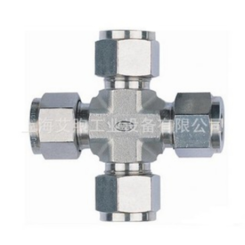 316L不锈钢扩口式四通管接头 扩口式端螺纹接头 公制螺纹管接头