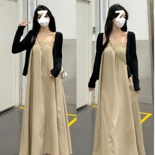 森系孕妇装套装时尚法式潮妈上衣春夏高级小个子吊带连衣裙两件套