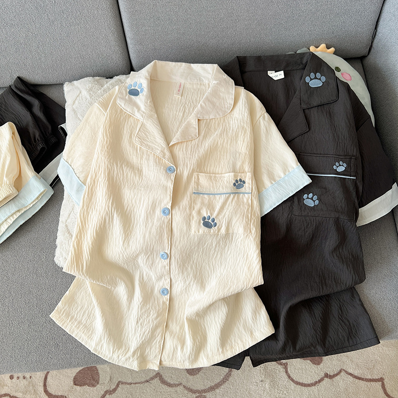 Couple's Pajamas for Women, Cute Cat Paw Print Short-Sleeve Shorts, Cloud Cotton, Summer Thin Style Loungewear for Men Couple's Pajamas for Women, Cute Cat Paw Print Short-Sleeve Shorts, Cloud Cotton, Summer Thin Style Loungewear for Men