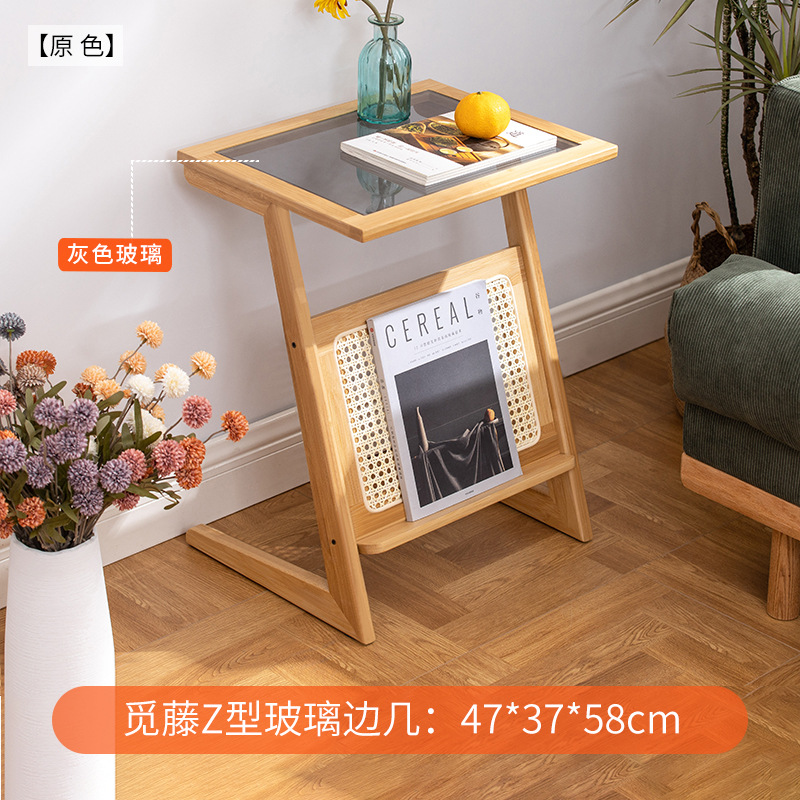 Mesa de noche de ratán simple hogar dormitorio Changhong mesita de noche de vidrio sala de estar japonesa sofá pequeño Gabinete lateral