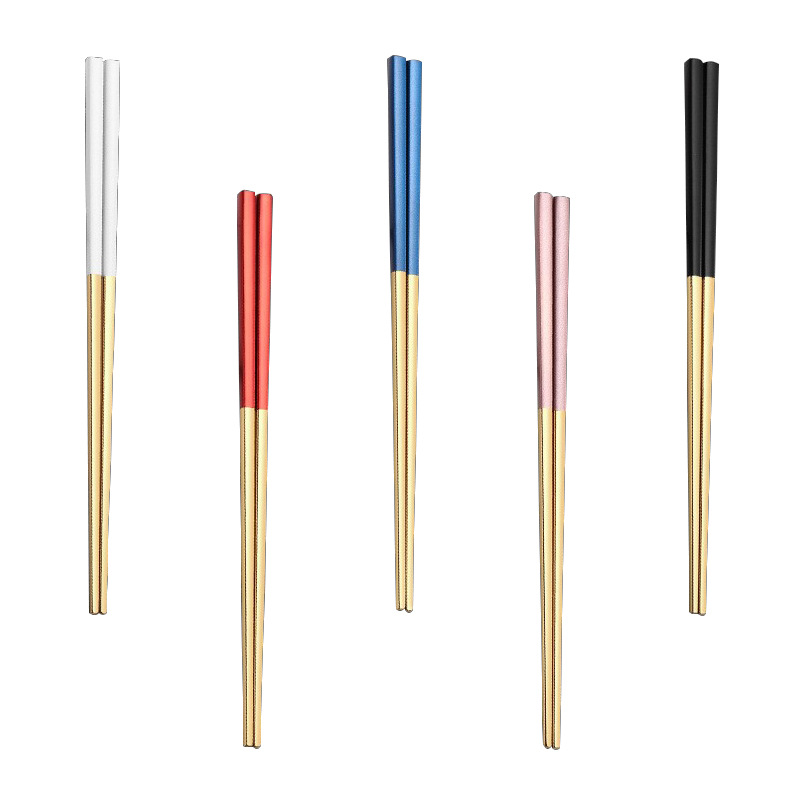 Palillos cuadrados de acero inoxidable chino cinco pares caja de regalo al por mayor 304 palillos de acero inoxidable hogar antideslizante aislado