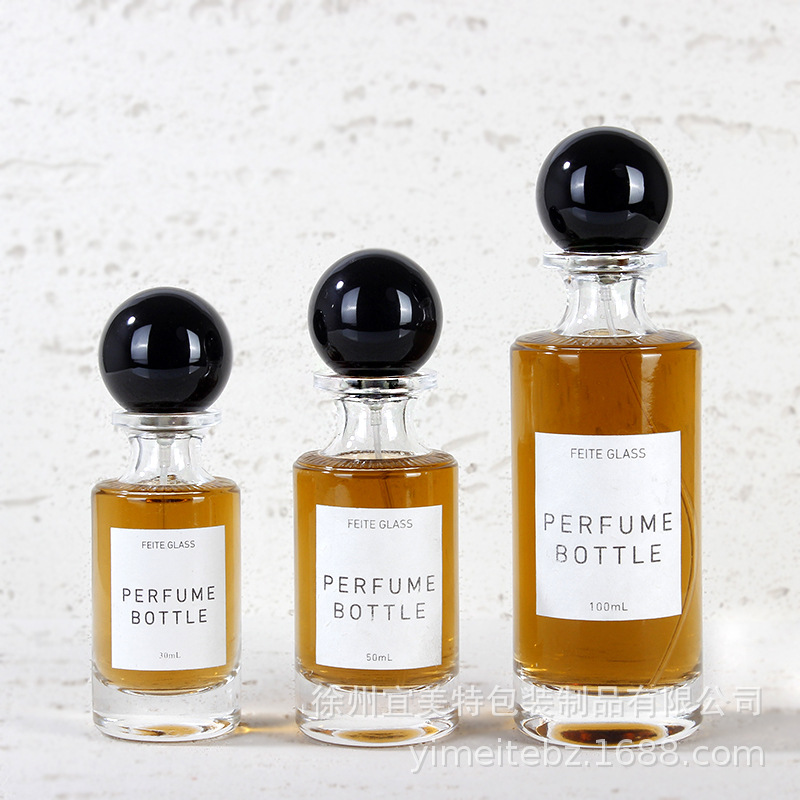 新款30ML玻璃香水瓶50ML100ML圆球盖按压卡口透明香水瓶子分装瓶