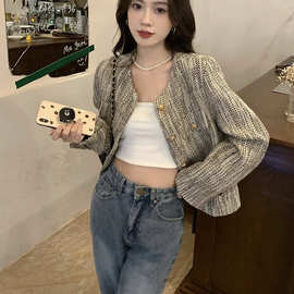 设计小香风短款长袖外套女装秋冬2026新款设计感洋气ins开衫上衣