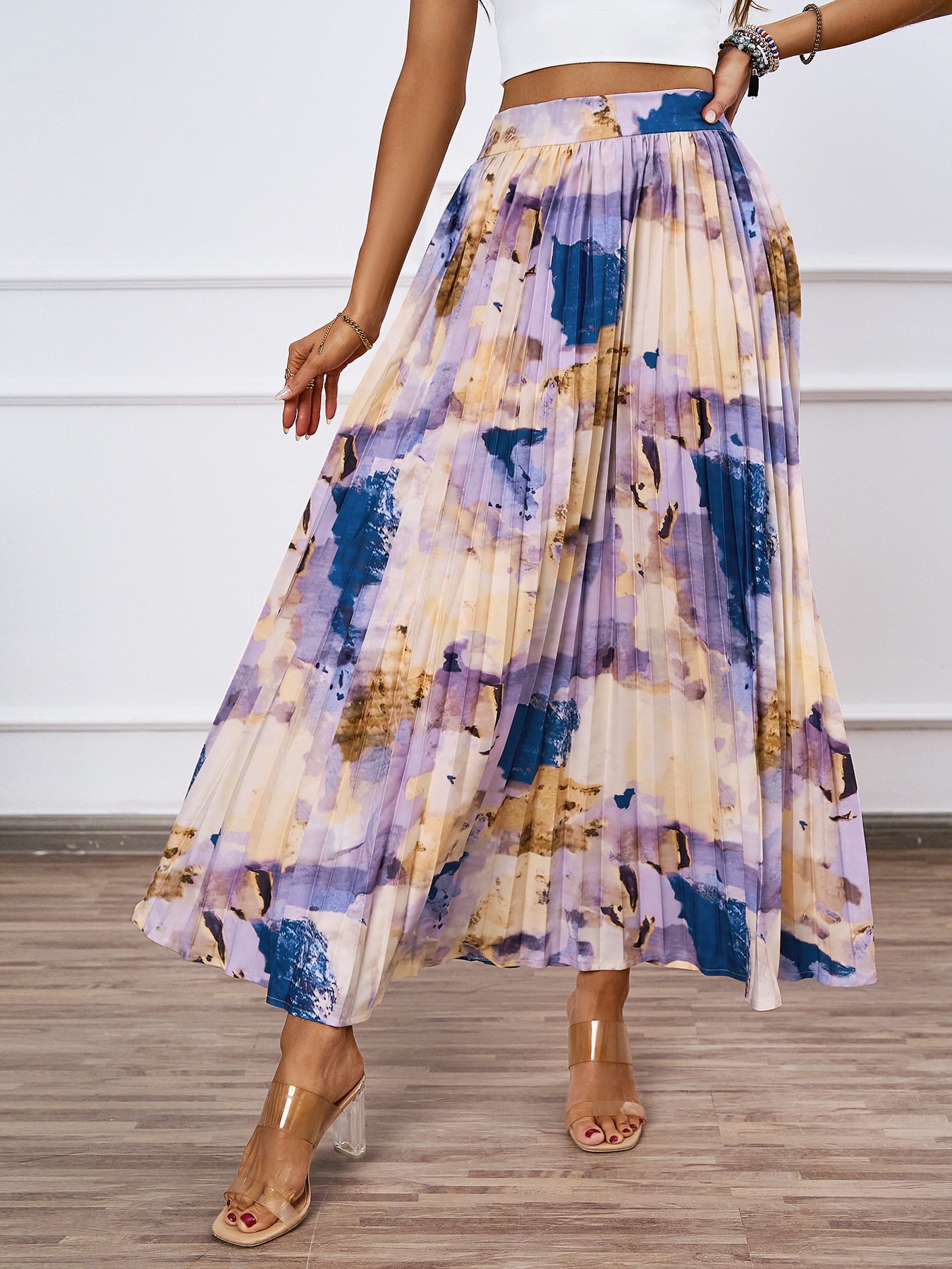 320g Weight Maxi Long Dress Dress Length Type Pleated Skirt Dresses Type Polyester Fabric Type Mid Waist Waist Line Inelastic Elasticity Holiday, Daily Occasion Regular Fit Fit Type Oil Painting Pattern Summer Season Women's Gender Casual Style Summer Casual Oil Painting Polyester Maxi Long Dress Skirts 6