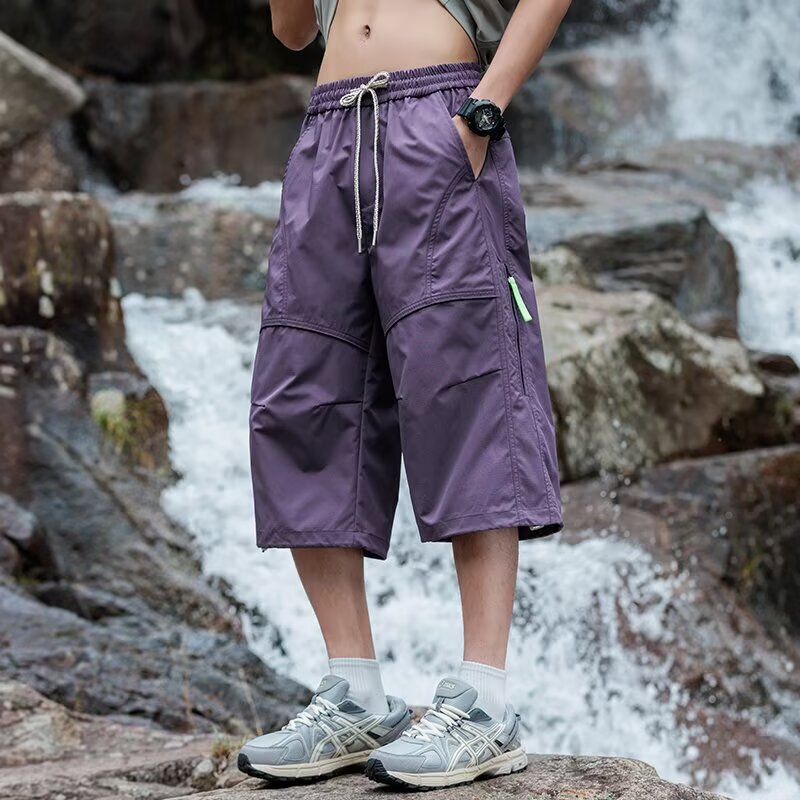Mountain-Style Outdoor Quick-Dry Loose-Fitting Workwear Cropped Pants for Men, New Summer Breathable Lightweight Sports Hiking Pants