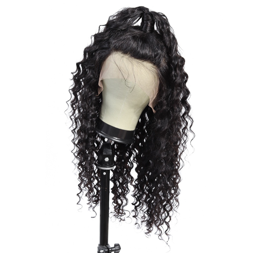 13x4 onda profunda frente encaje real peluca cabeza cubierta profunda peluca rizada encaje pelo cubierta negro