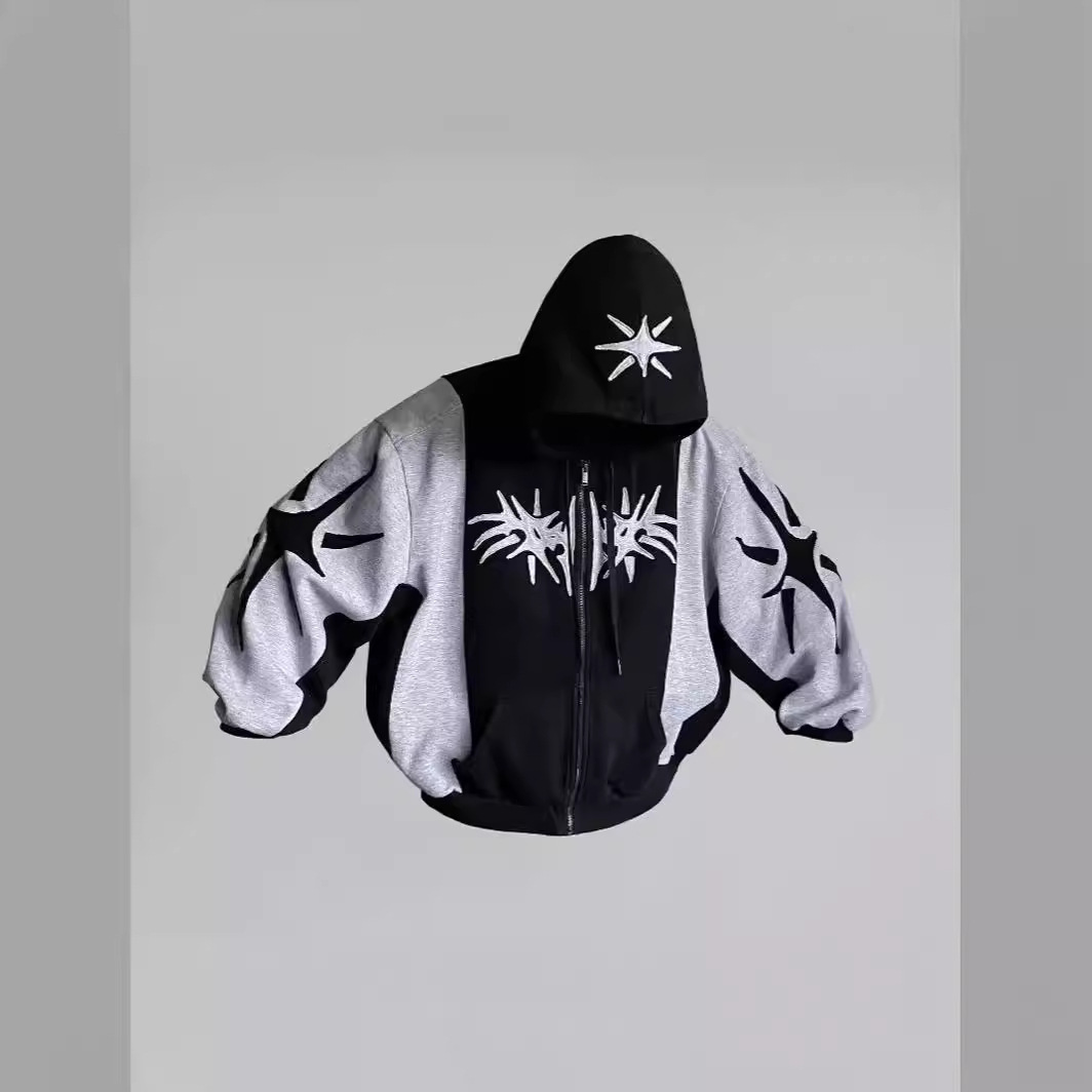 Herrenbekleidungsstil Alphabet Patch Stickerei Retro Trend Y2K Unisex lockerer Pullover mit Kapuze_voghion.com