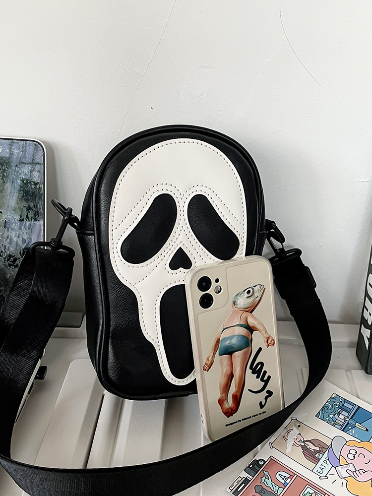 Foreign Trade Shoulder Bag Female Stylish Funny Skull Bag Male Halloween Ghost Messenger Bag Pu Fashion Mobile Phone Small Shoulder Bag