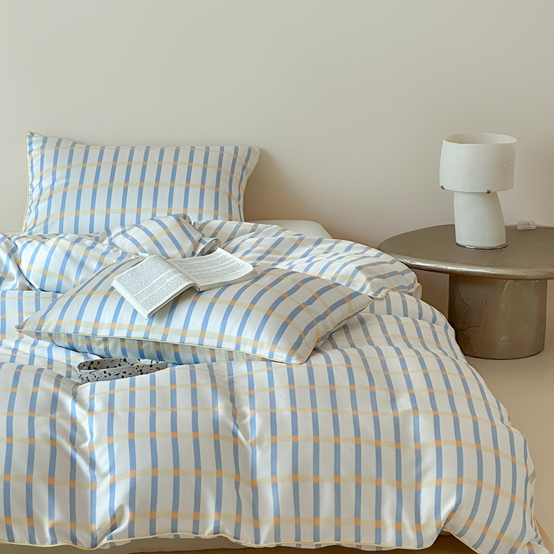 Summer Cool Ice Silk Duvet Cover Set Breathable Blue Bedding_voghion.com