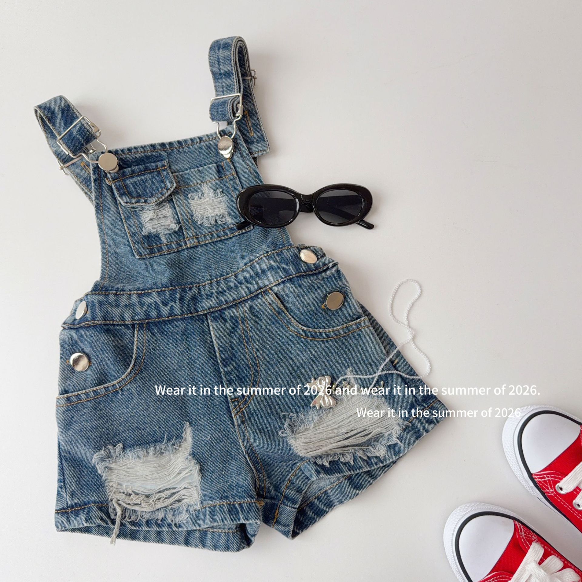American Retro Ripped Denim Overalls for Girls in Summer