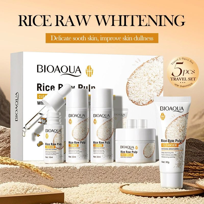 Набор для очищения и увлажнения BIOAOUA Rice Puree Whitening Travel (5 предметов), экспорт оптом за рубеж