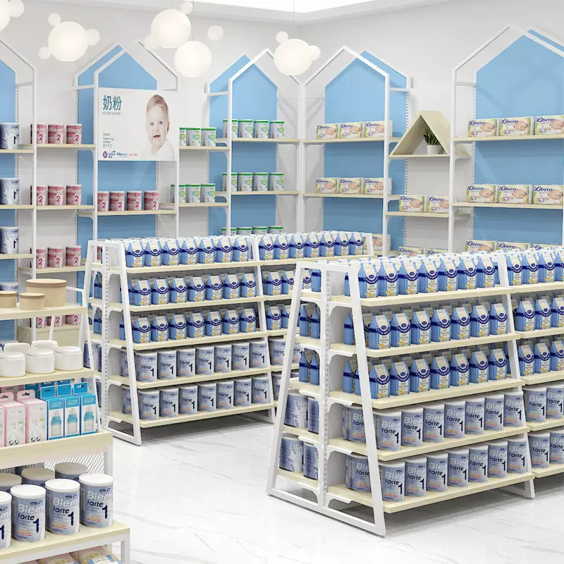 厂家婴儿用品奶粉童装柜展示货架温馨母婴形象店铺整店货架批发