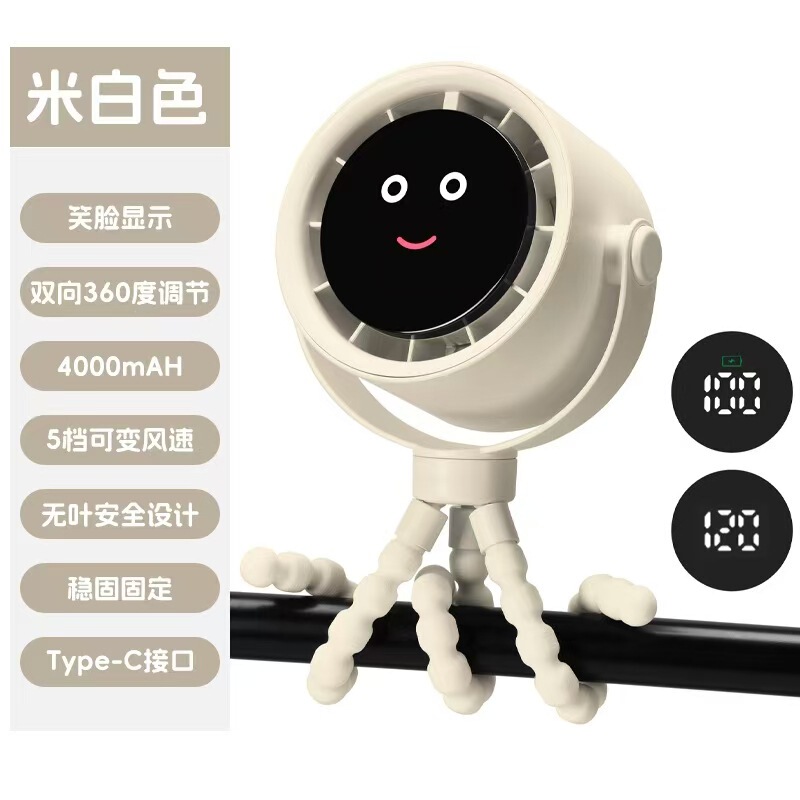 2025 新しいクロスボーダー USB 充電デスクトップクリップファン学生寮デスクタコスマイリーファン|undefined