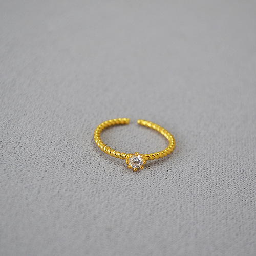 Japanese and Korean niche minimalist brass gold-plated spiral claw-set zirconia and sparkling diamond open-adjustable thin ring for index finger