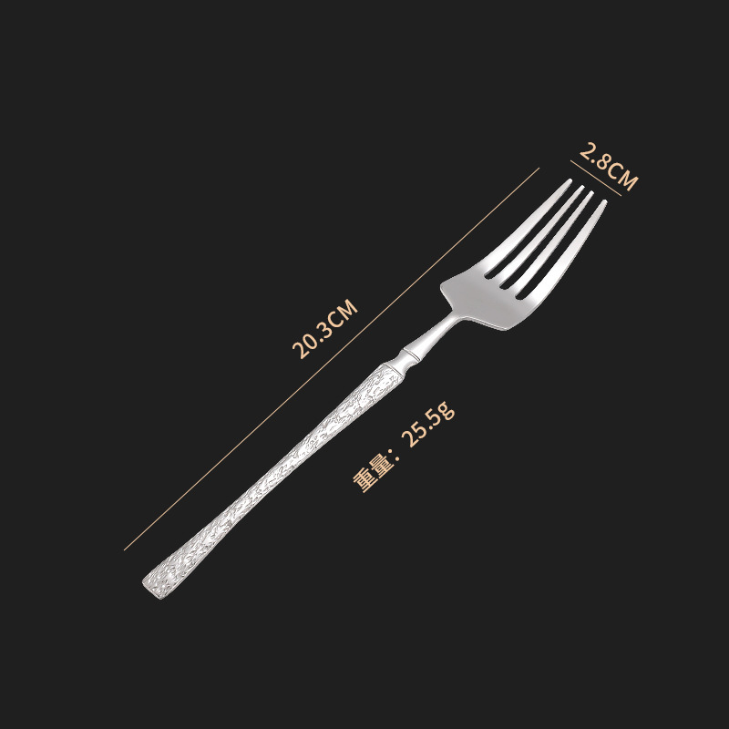 Acero inoxidable transfronterizo estampado de árbol pequeño cuchillo de cintura grueso cuchara cubiertos set martillo cuchillo de filete cuchara cubierta roja en línea