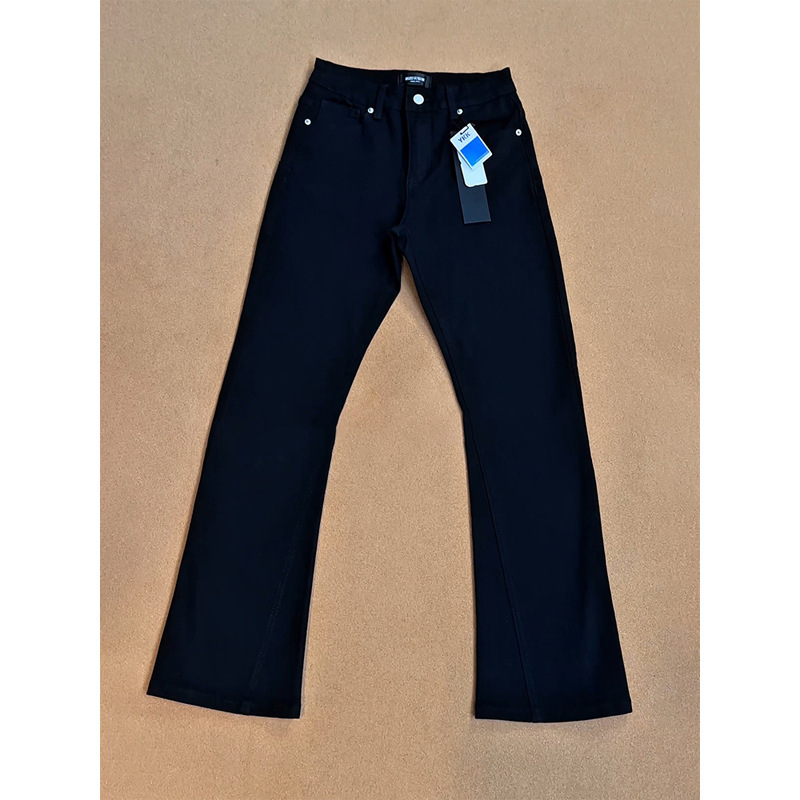 Cleanfit Black Willow Leaf Curved Knife Jeans for Men, Autumn High-Waisted Slimming Pants, American Straight-Leg Flared Pants