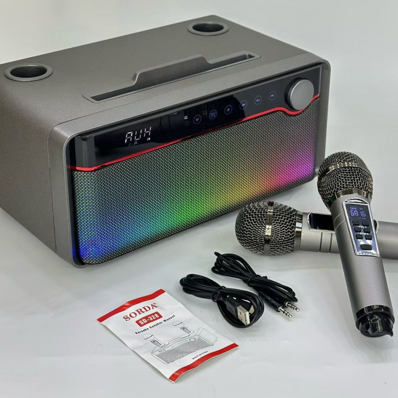 Sd-328 Karaoke Outdoor Singing Audio with Microphone High Power Heavy Subwoofer Wooden Audio with Rgb Light
