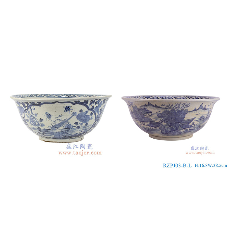 景德镇仿清康熙青花缠枝莲山水花鸟陶瓷大碗手工陶瓷家居收藏摆件