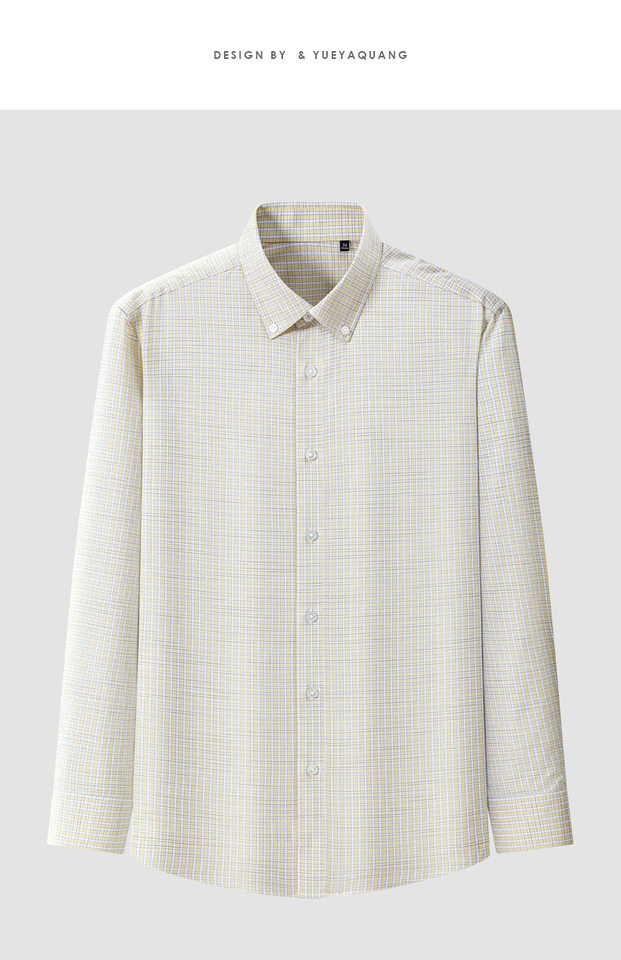 Áo sơ mi nam Oxford kẻ caro cotton dài tay không cần là, phong cách lịch sự đa năng — Sơ mi dài tay kẻ sọc vàng nhạt-302, Tay áo dài ca-rô màu cam và trắng-301 chi tiết 17