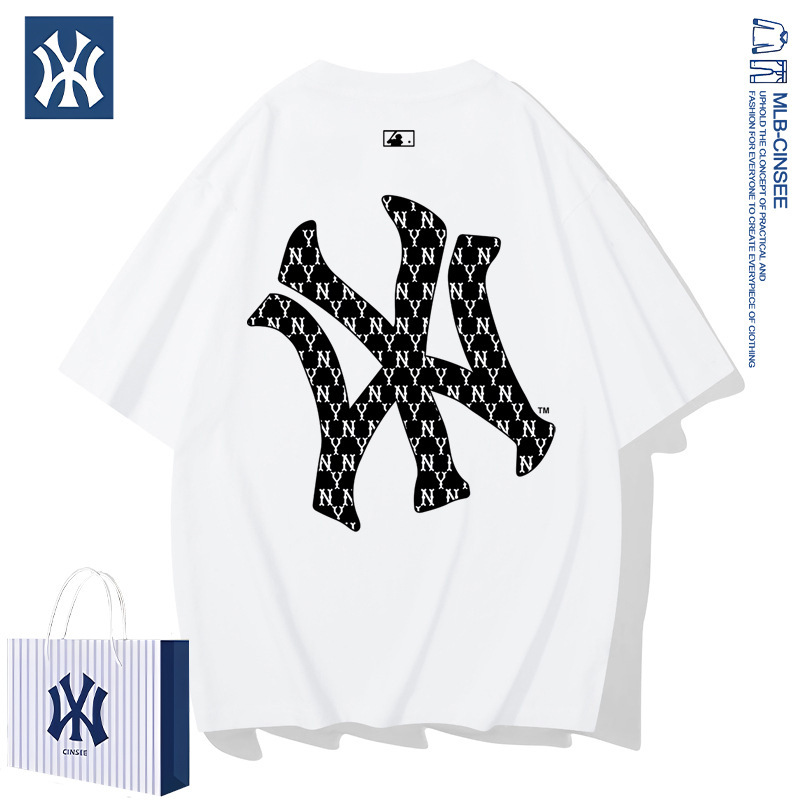 mlb&ny2025夏季美式复古潮牌轻奢男女同款短袖时尚百搭纯棉t恤男|undefined