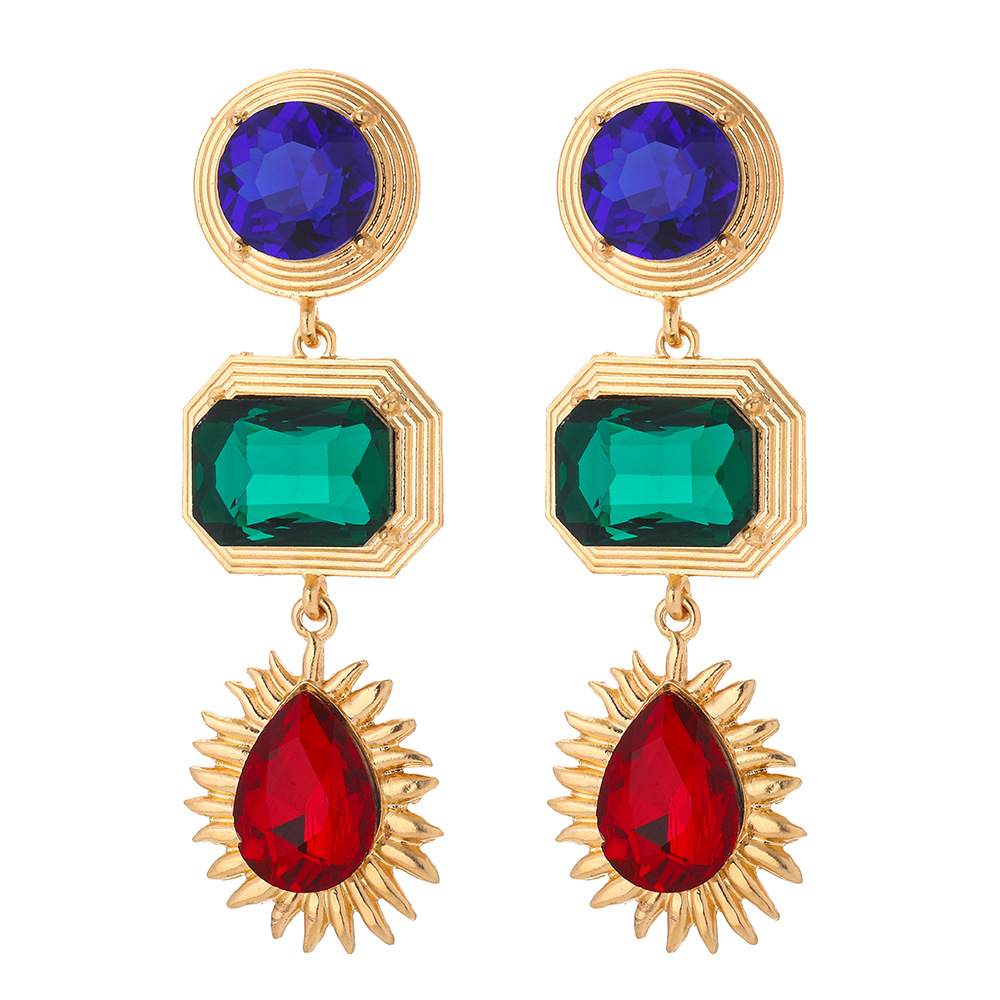 Fashion Retro Exaggerated Geometric Color Diamond Earrings display picture 4