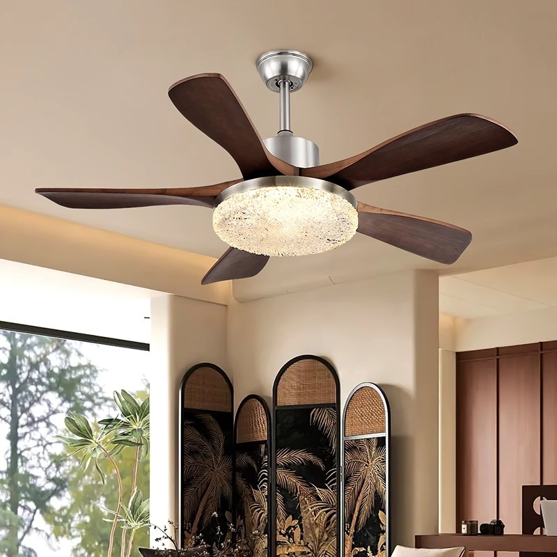 Retro Zhongshan Lighting Factory Direct Sales New Style Atmospheric Ceiling Fan Lamp Living Room Dining Room with Light Fan Chandelier Home Model