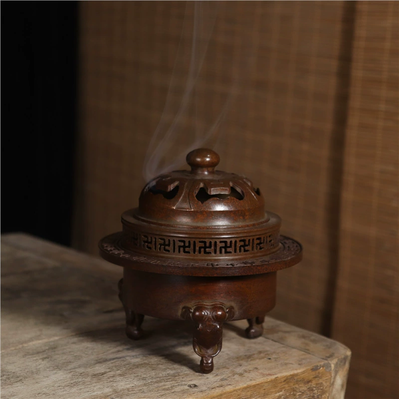 Курильница с головой слона на трех ножках из чистой меди, курильница в античном стиле, курильница для домашнего использования в помещении, украшение для благовоний.