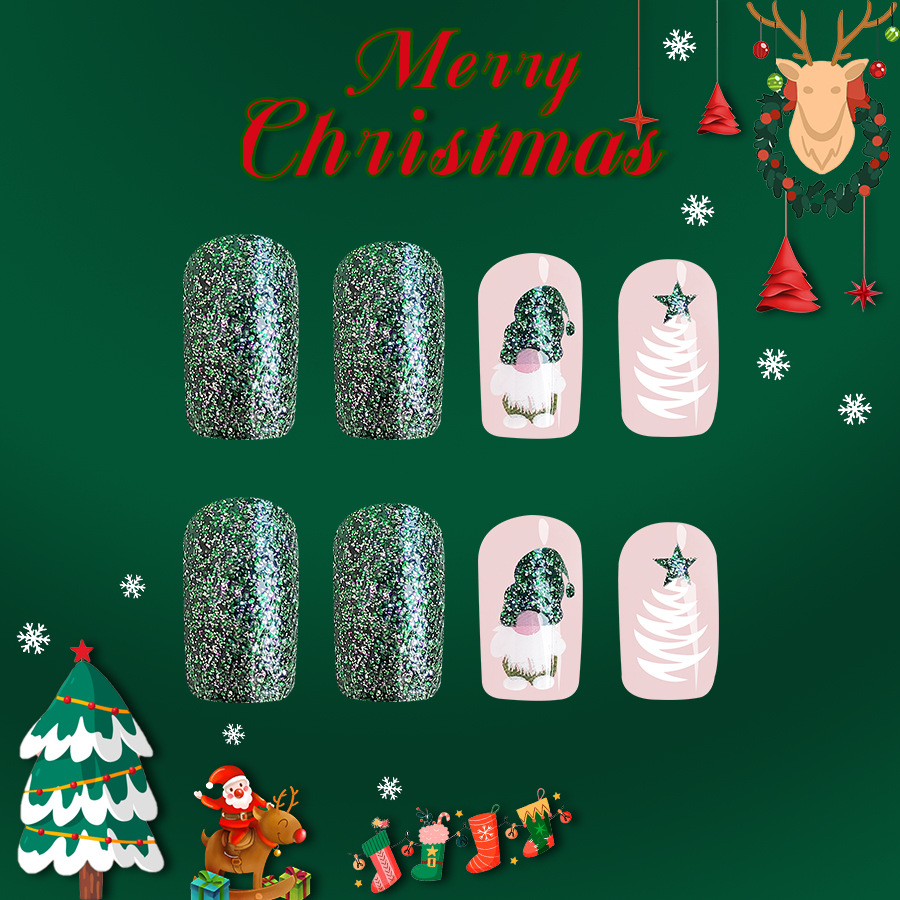 Short Glittering Square Armor 2024 New Christmas Santa Claus Christmas Tree Glitter Dark Green Dressing Armor 24 Pieces_voghion.com
