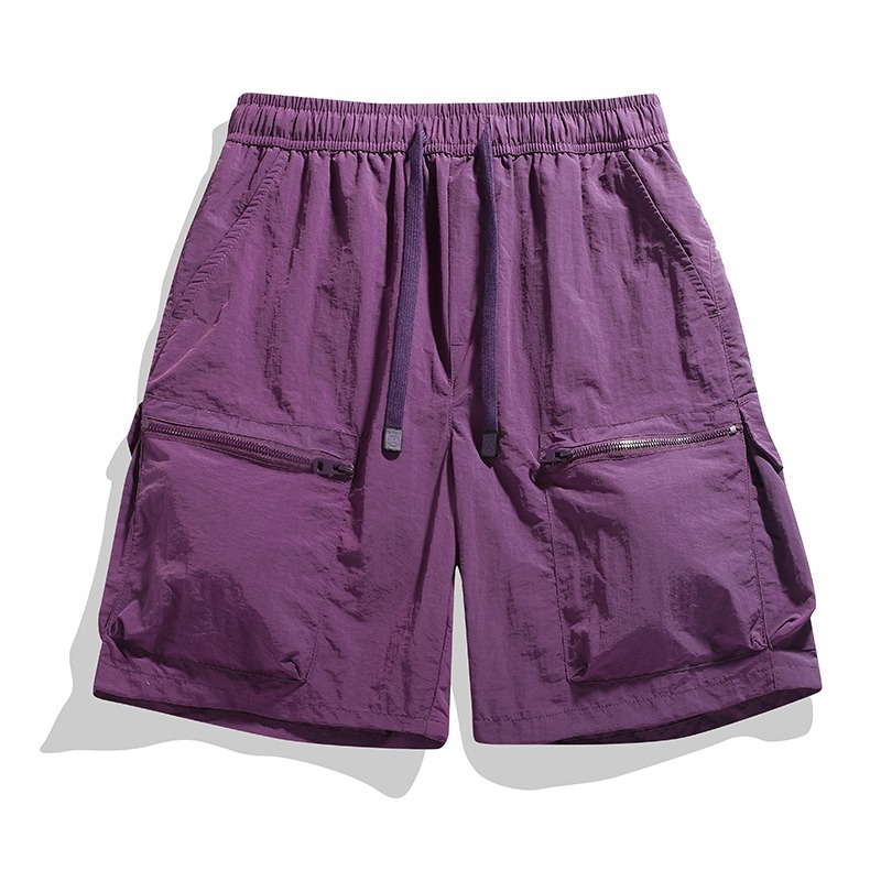 Ice Silk Cargo Shorts Men Summer Thin Loose Breathable Multi-Pocket Straight Casual Pants American Quick-Dry Knee-Length Shorts