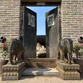 青石大象中式别墅庭院门口石像一对镇宅纳福仿古石雕大象摆件
