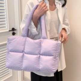 泡芙包大容量柔软保暖单肩手提方块包羽绒服包包女托特云朵包布包