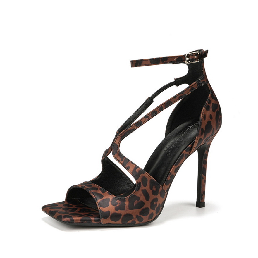 Stunning Leopard Print Stiletto High Heel Sandals With Buckle_voghion.com