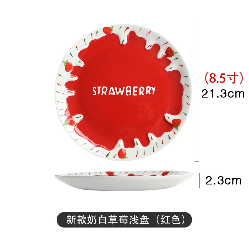 Ceramic tableware set, handmade strawberry design, 3-piece home dining kit