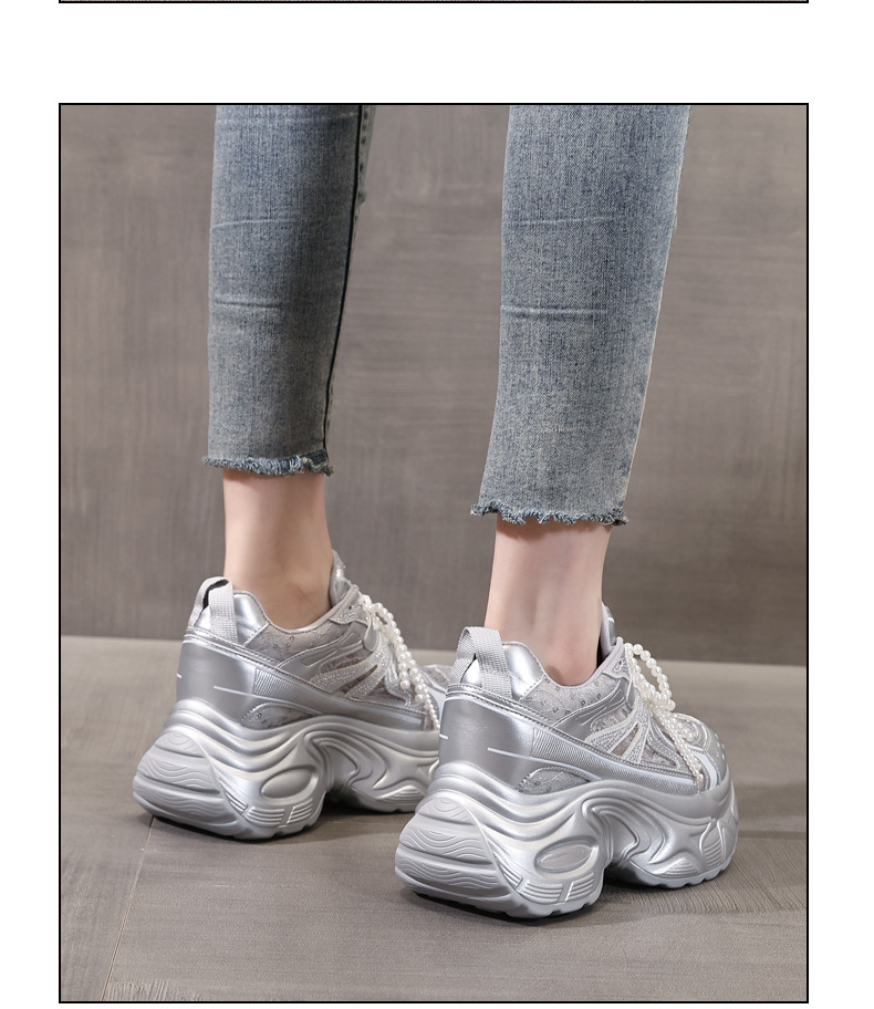 Giày sneaker chunky đế dày lưới thoáng khí tăng chiều cao nữ — Màu trắng chi tiết 13