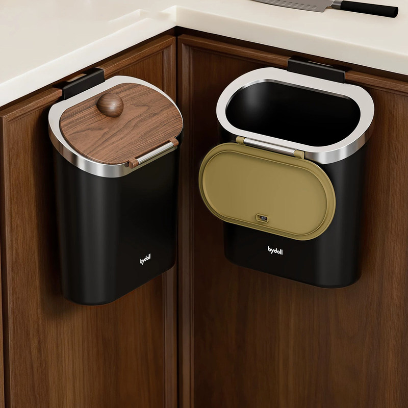 Kitchen Trash Can, Wall-Mounted Storage Bin Above the Cabinet Door, Multi-Functional Punch-Free Kitchen Waste Storage Solution