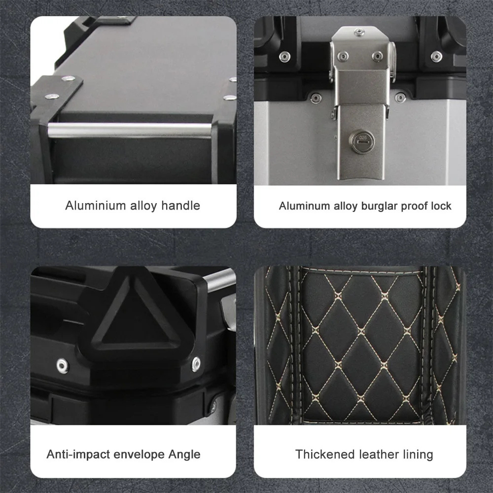 28L/35L Motorcycle Aluminum Alloy Side Box with Large Corner Protection, Waterproof and Anti-Collision, Travel Embossed X-Style Universal Modified Side Box