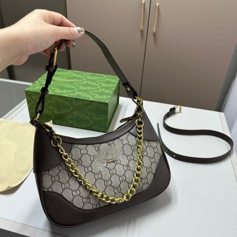 Classic women's hobo underarm bag, G crescent half-moon bag, genuine leather shoulder and crossbody bag, light luxury chain trendy women's bag Classic women's hobo underarm bag, G crescent half-moon bag, genuine leather shoulder and crossbody bag, light luxury chain trendy women's bag