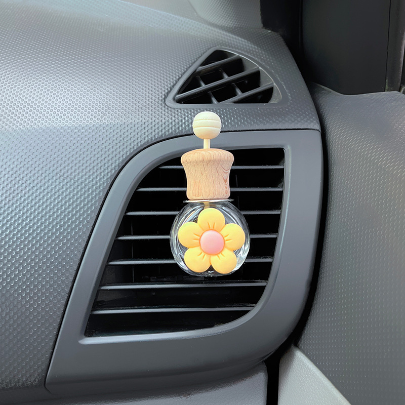 Botella de salida de aire de aromaterapia de coche, botella vacía de perfume, botella volátil, decoración de aire acondicionado, letra de coche de dibujos animados lindo blanco
