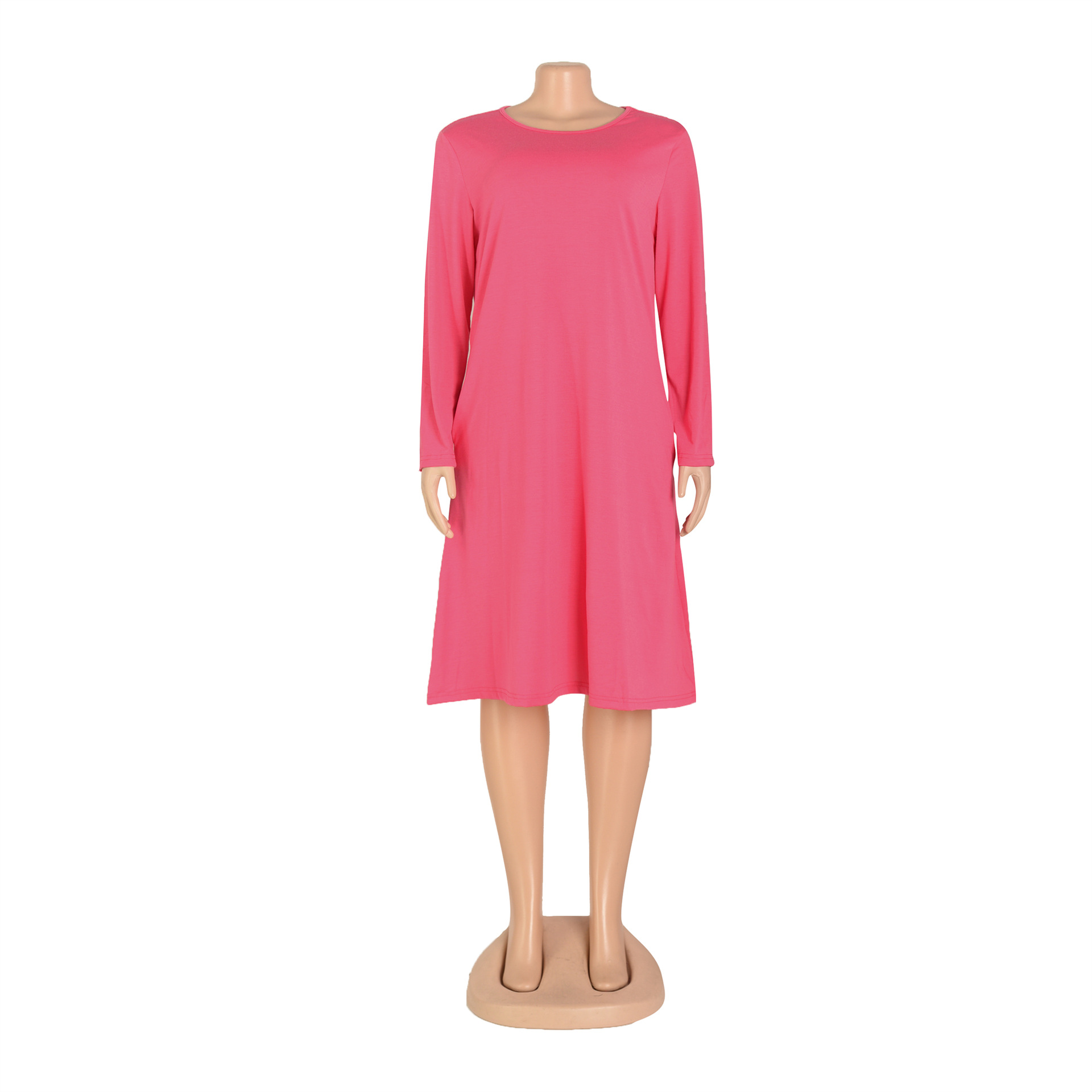 Women Clothing Dress Long Sleeve T-shirt Mid Solid Color Basic Summer Autumn