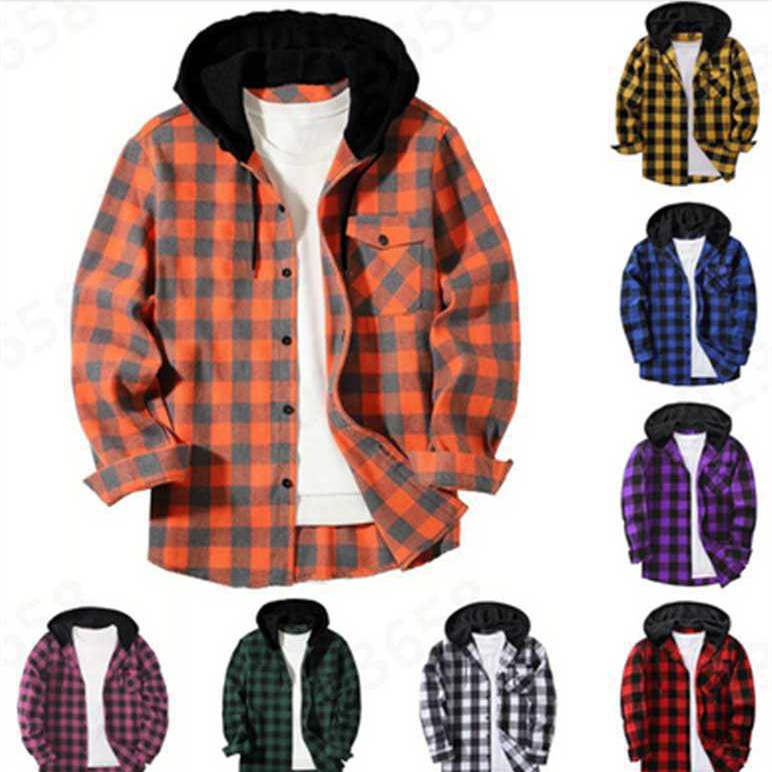 New Amazon Plaid Color-Blocked Shirt European and American Size Single Pocket Hooded Shirt for Men, Eight Colors and Eight Sizes New Amazon Plaid Color-Blocked Shirt European and American Size Single Pocket Hooded Shirt for Men, Eight Colors and Eight Sizes